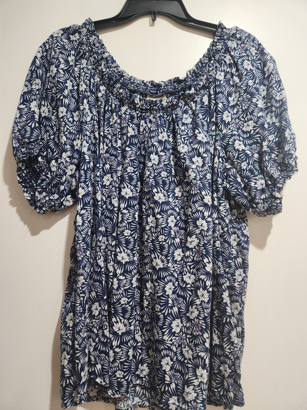 Lilly Pulitzer Navy and White Floral Off-Shoulder Tunic